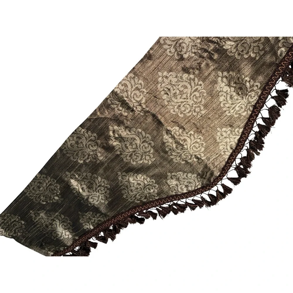 Single Fancy Faux Silk Valance Short Curtain Dark Chocolate Brown Fringe Trim